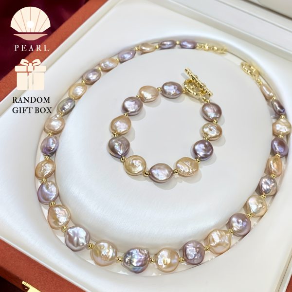 Elegant Men's Freshwater Pearl Necklace and Bracelet Set - Fashionable Summer Accessory with Unique Candy-Colored Beads, Perfect Gift Box Included - Image 3