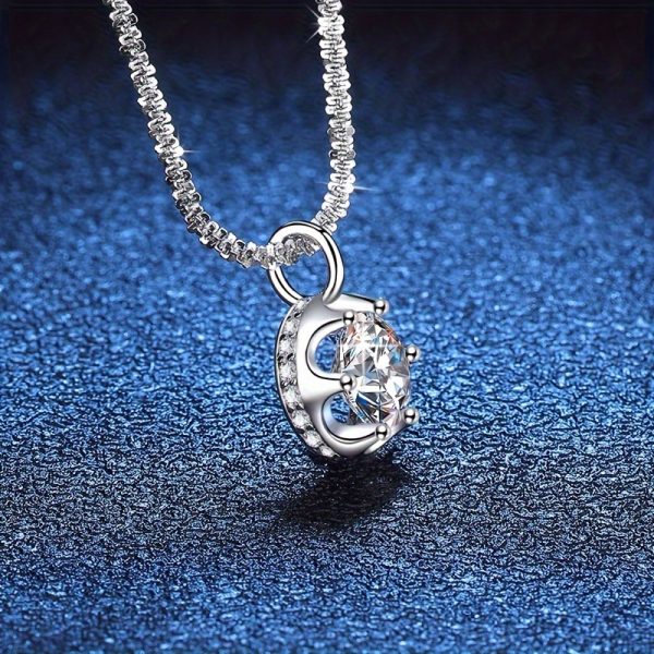 1 Carat D Color Moissanite Crown Pendant Necklace - Sterling Silvery Shining Cauliflower Chain, Exquisite Valentine's Day and Mother's Day Gift Idea for Her, Luxury Jewelry for Women - Image 5