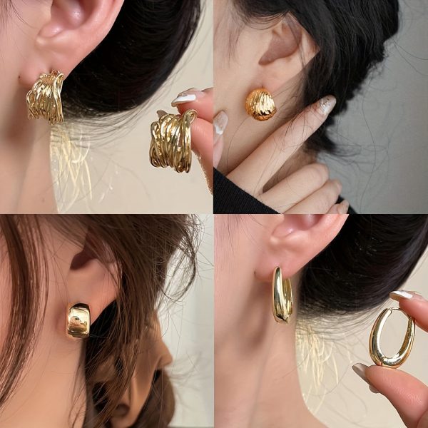 10 Pairs High-end Golden Geometric Ring Ear Hooks, Electroplated Non Fading Luxury Earrings for Mom - Image 4