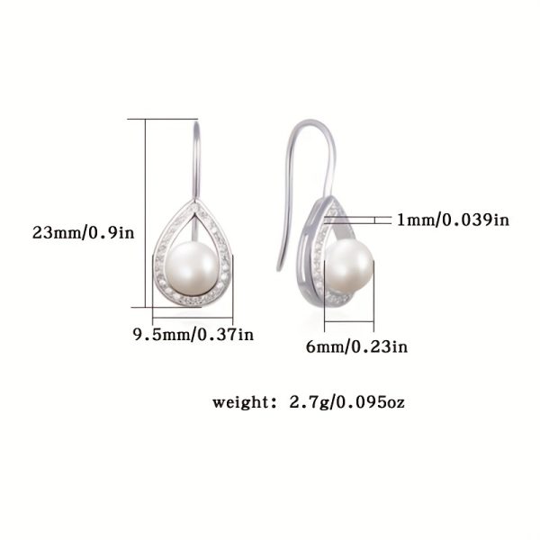 Sterling 925 Silver Hypoallergenic Ear Jewelry Hollow Droplet Shape Freshwater Pearl Inlaid Dangle Earrings Elegant Luxury Style Daily Casual - Image 5