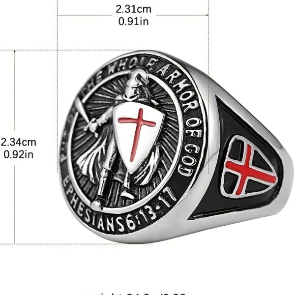 1pc Men's Bold Stainless Steel Knight Shield Ring - Medieval Inspired, Symbol of Protection, Perfect for Stylish Everyday Wear - Image 4