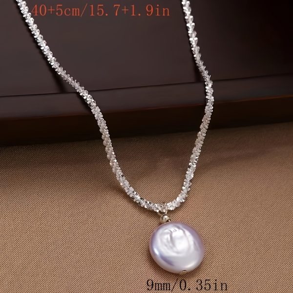 925 Sterling Silver Elegant Necklace with Natural White Pearl Pendant, Ideal Gift - Image 4