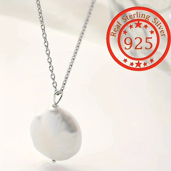 925 Sterling Silver Baroque Freshwater Pearl Pendant Necklace, Vintage & Minimalist Style Jewelry Ideal For Everyday Wear And Mother's Day Gifts For Women