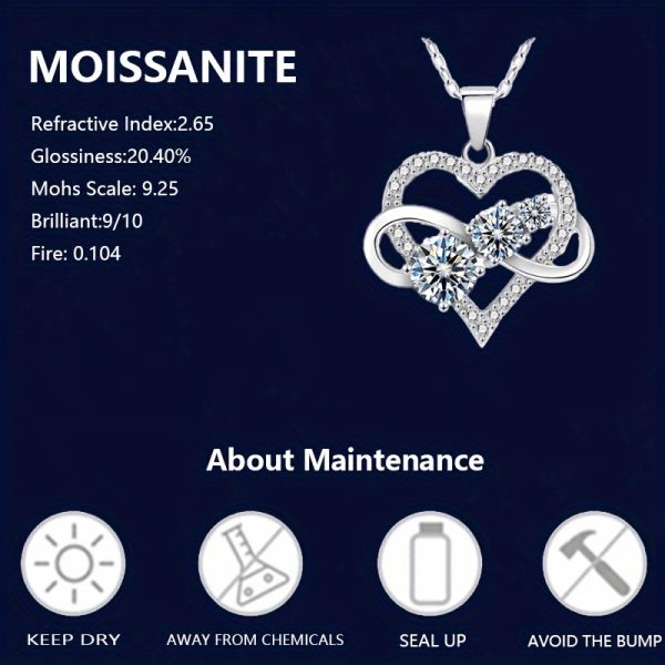 S925 Sterling Silver 1.8 Carat Moissanite Double Heart Pendant Necklace, Elegant And Luxurious Design, Perfect Gift For Women And Couples With Gift Box, 5gu002F0.18oz, Valentine's Dayu002FMother's Dayu002FAnniversaryu002FBirthday Gifts - Image 4
