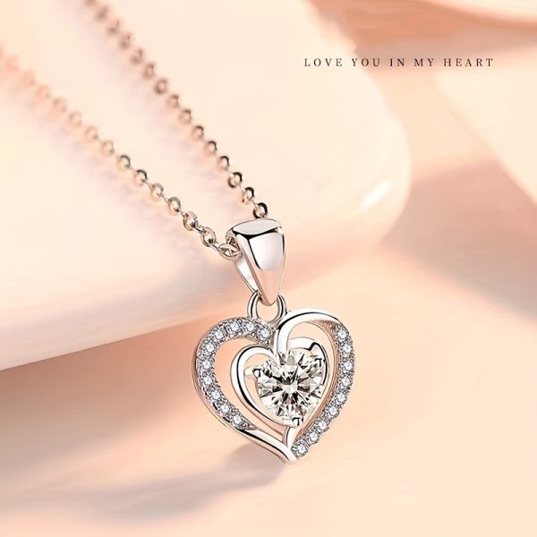 3Ct Moissanite Heart-Shaped Pendant Necklace - Exquisite 925 Sterling Silver Clavicle Chain, Hypoallergenic, Nickel-Free, Durable, Sparkling Gemstone, Perfect for Women, Wife, Girlfriend, Daughter, Mother's Day, Anniversary, Wedding, Birthday Gift - Image 2