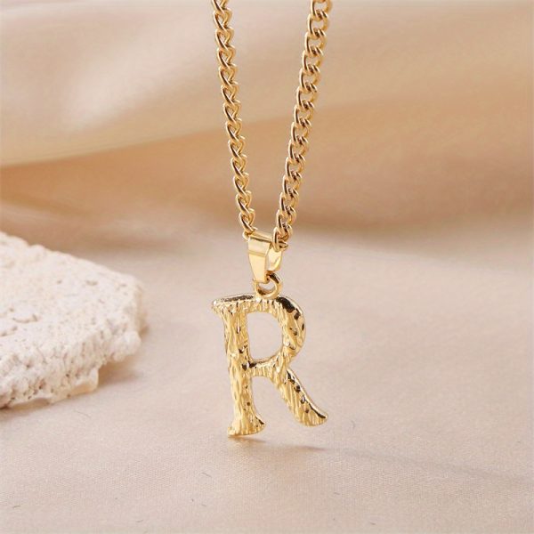 1pc Novel Trendy Stainless Steel Electroplated Golden English 26 Letters Fashion Pendant Necklace For Men And Women - Image 19