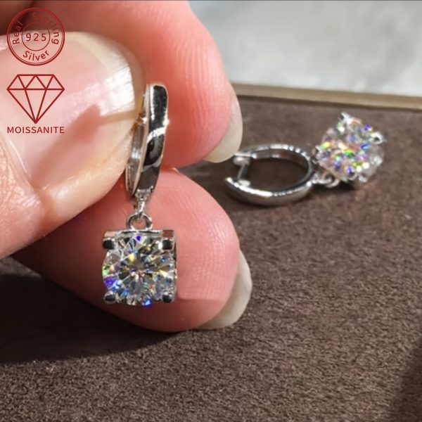 2pcs 925 Sterling Silver Earrings with 5mm Moissanite, 0.5 Carat, Fashion Dangle Earrings, Classic Style, Synthetic Stone, 14K Golden Plated, April Birthstone, for Holiday, Vacation, Wedding, Christmas, All Seasons - Image 8