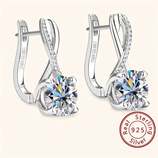 1 Pair Moissanite S925 Sterling Silver Hoop Earrings, Infinity Moissanite Earrings For Women Round Moissanite English Lock Earrings, Luxury Party Style Ear Jewelry For Wedding Party Banquet Wearing - Image 10