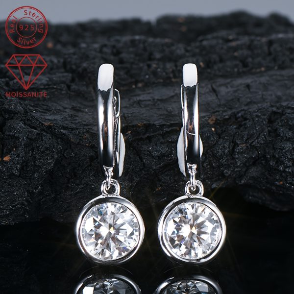 Elegant Simple Style Moissanite Drop & Dangle Earrings, 1.0ct Synthetic April Birthstone, 14K Golden Plated 925 Sterling Silver, Christmas Holiday Gift for Women - 2.52g Silver Weight, 6.5mm Stone, All-Season Wedding Jewelry - Image 6