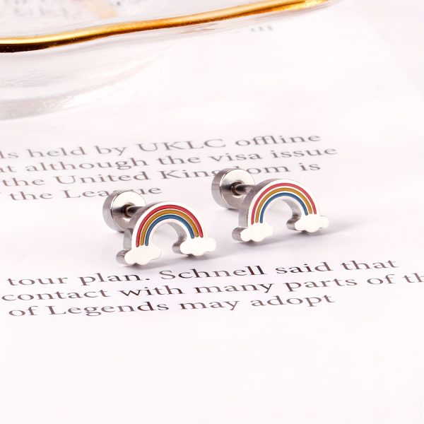2 Pcs Minimalist Stainless Steel Rainbow Ear Studs with Screw Earrings Needles, Cute and Durable Jewelry - Image 9