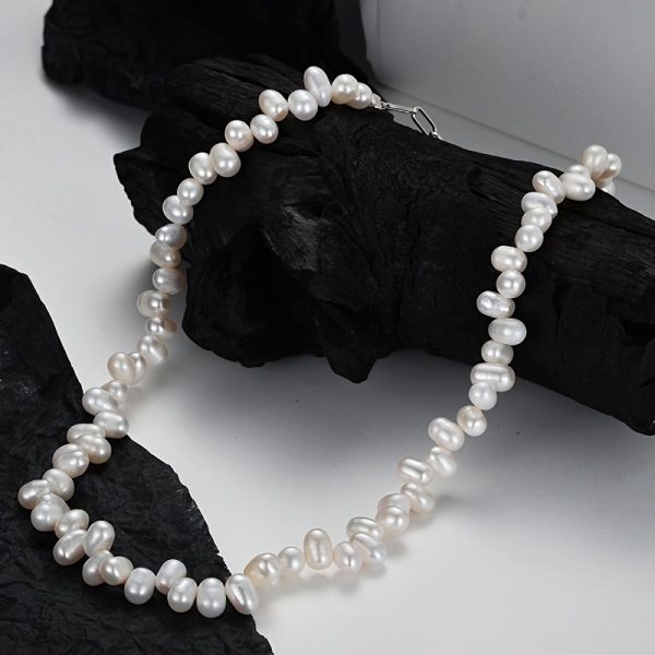 Elegant S925 Sterling Silvery Freshwater Pearl Necklace - Unique Baroque Style, Short Irregular Clavicle Chain For Women, White Golden Finish - Image 4