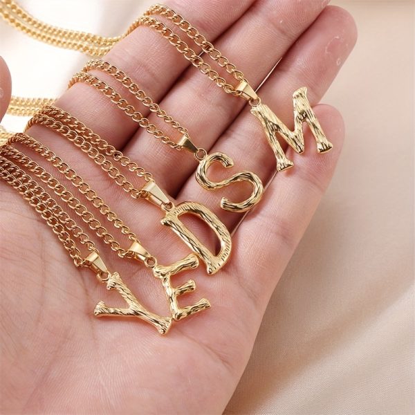 1pc Novel Trendy Stainless Steel Electroplated Golden English 26 Letters Fashion Pendant Necklace For Men And Women - Image 7