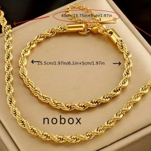 2pcs Gold Plated Stainless Steel Necklace Bracelet Set, Elegant Simple Design, Retro Trendy Versatile Jewelry, Women Couple Street Daily Commute Wedding Holiday Party Accessory