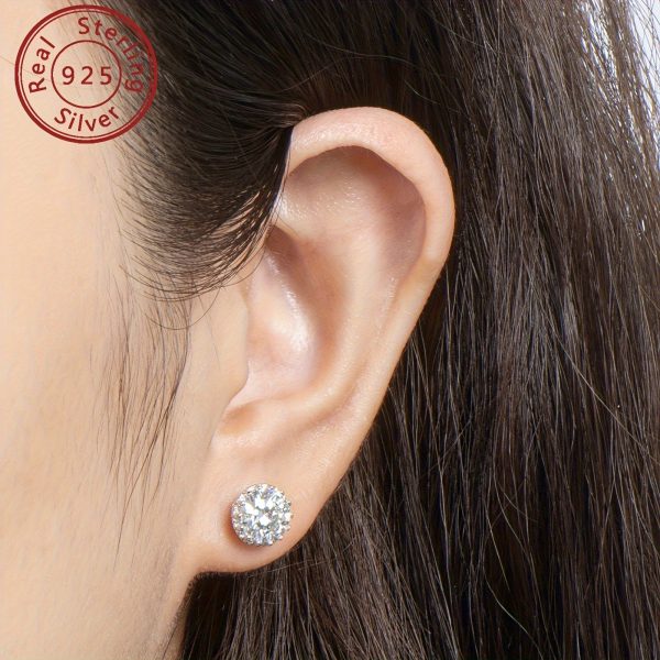 1 Pair Elegant Classic Moissanite Stud Earrings, 6.5mm Round D Color Synthetic Stones, 925 Sterling Silver, 18K Golden Plated, Mother'S Day Gift, All Season Jewelry for Women - Image 5