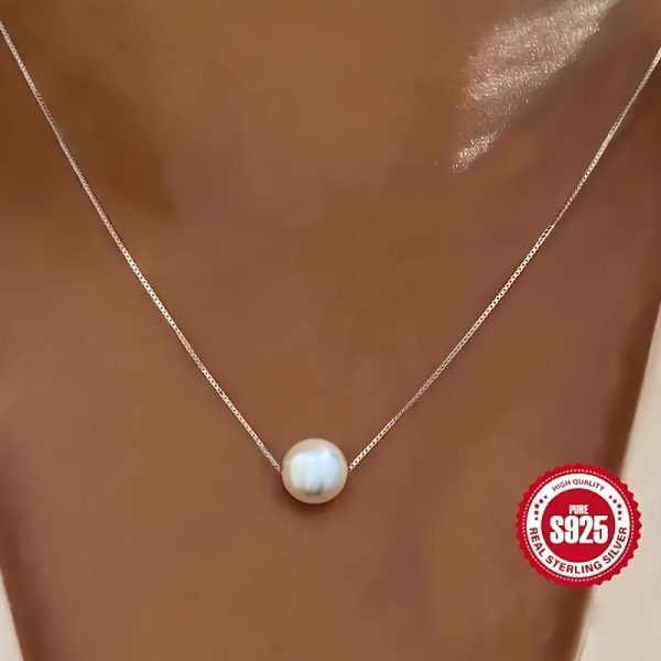 White Shell Pearls Pendant Necklace 925 Sterling Silver Neck Chain Jewelry Decoration - Image 9