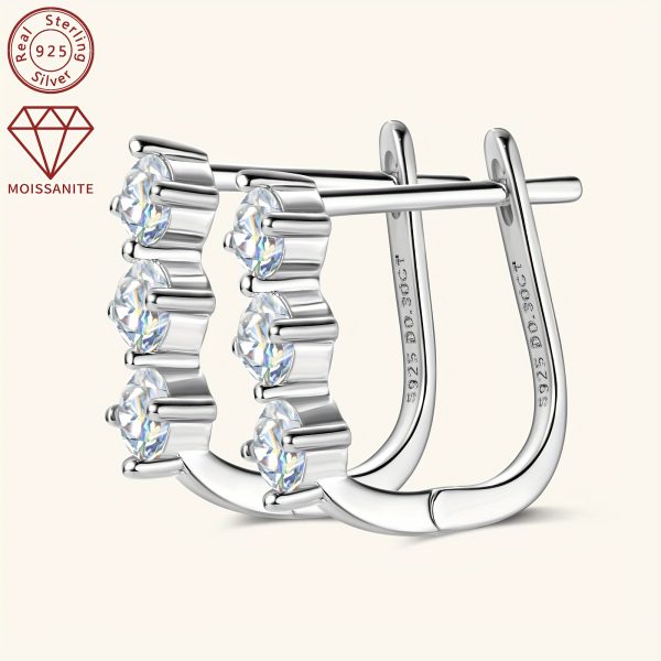 Elegant Moissanite Hoop Earrings 925 Sterling Silver, 1.18g - Synthetic April Birthstone, 14K Golden Plated, 3mm*6pcs and 0.3ct*2pcs, Women's Fashion Jewelry for Daily and Wedding, Christmas Holiday Gift, All Seasons - Image 10