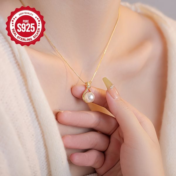 1pc Elegant Simple Style S925 Sterling Silver Freshwater Pearl Pendant Necklace for Women, 2.4g, Daily Wear & Gift, All-Season Jewelry - Image 5