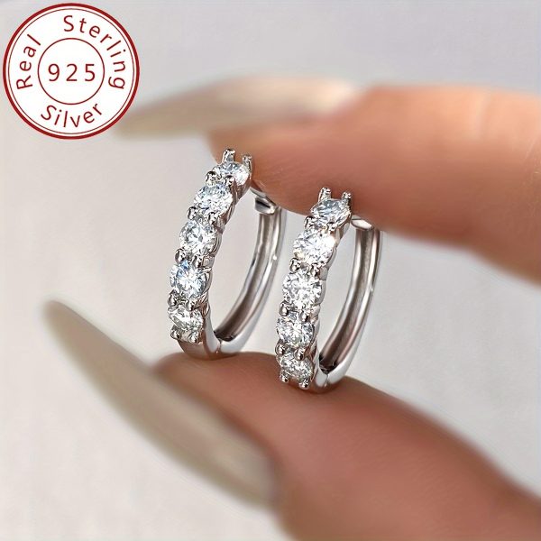 1 Pair Luxurious 925 Sterling Silver Dangle Earrings - Exquisite 0.5CT Moissanite Accents, 0.11oz Hoop Design, Hypoallergenic, Nickel-Free, Perfect for Valentine's Day, Anniversaries, and Bridal Occasions