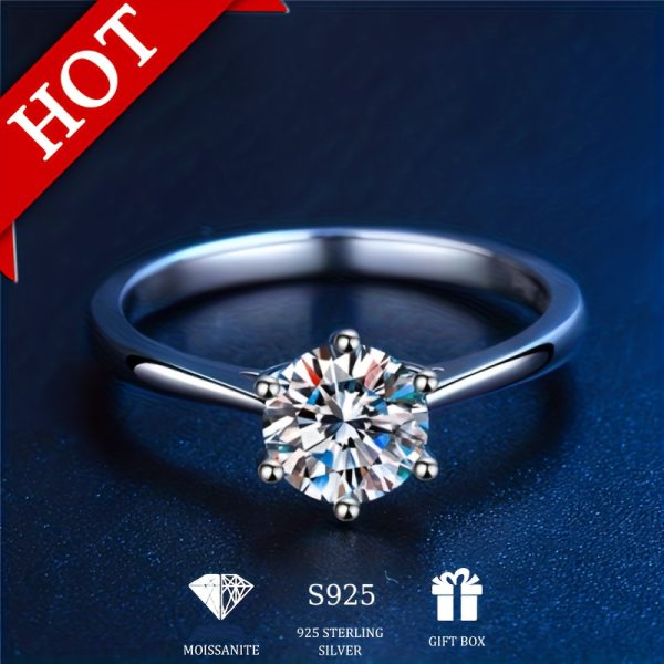 1u002F2u002F3u002F5ct Moissanite Sterling Silver 925 Engagement Ring for Female, Suitable for Banquet Party Official Occasions Anniversary Gift Wedding Ring