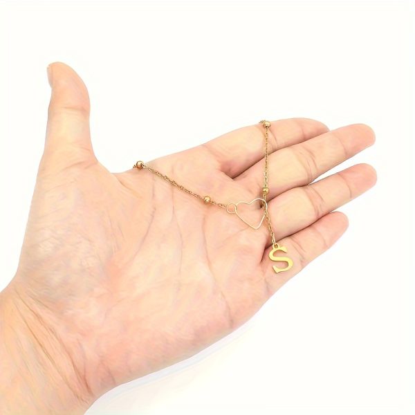 18K Gold Plated Y-Necklace with Heart and Initial Pendant - Stainless Steel Elegant Sexy Alphabet Letter Charm Long Lariat Necklace for Women, Perfect for Daily and Party Occasions, No Stone Setting - Pack of 1 - Image 4