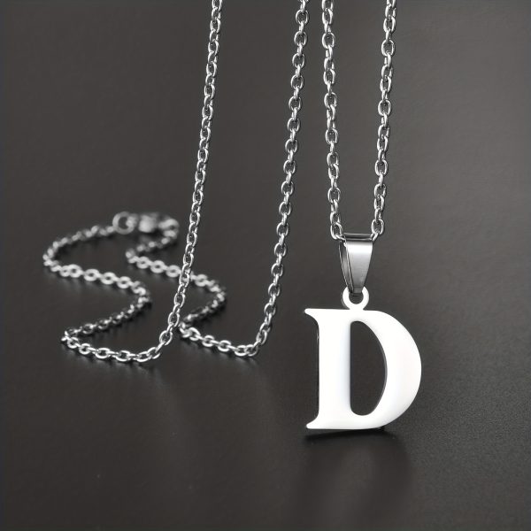1pc Chic Stainless Steel Initial Pendant Necklace - Personalized Cool Design - Hypoallergenic Birthday Gift for Family & Teenagers - Image 7