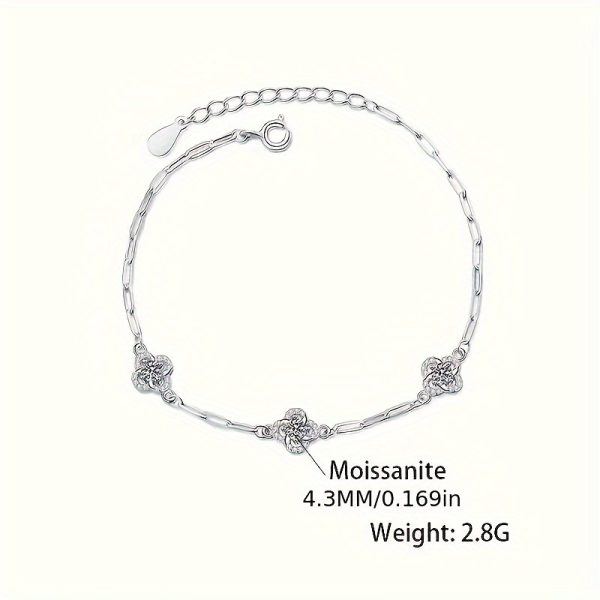 Sterling Silver Bracelet 0.6CT Moissanite Bracelet Light Luxury Universal Prosperity Clover D Color Moissanite Bracelet Women's Valentine's Day Gift Mother's Day Gift Halloween Party Christmas Party - Image 5