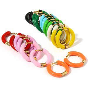 1Pair 18mm Stainless Steel Hoop Earring Stackable - Trendy Dopamine Color Jewelry For Unisex Women Men