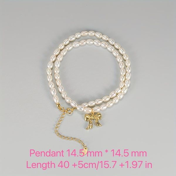 Elegant Freshwater Pearl Bow Pendant Necklace - Vintage-Inspired Clavicle Chain for Men & Women, Perfect Gift Idea - Image 2