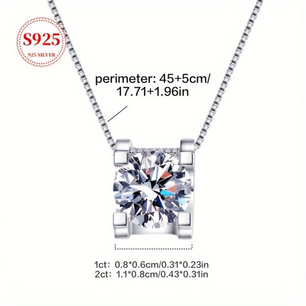 Luxurious 925 Silver Moissanite Pendant Necklace - Elegant Chain Jewelry for Daily Wear with Sparkling Decoration and Gift Box Included - Image 5