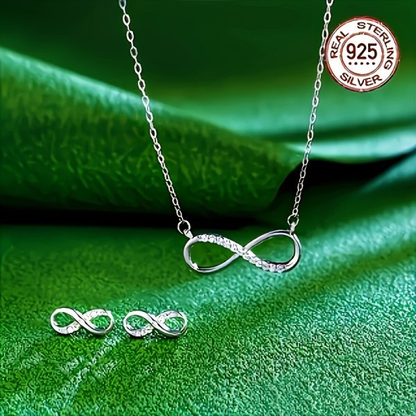 A High Quality 925 Sterling Silver 5A zirconia Necklace Earrings Jewelry Set, Lead-free, Nickel-free Italian Process Mirror Polishing Treatment, Simple Fashion Valentine's Day Graduation Season Anniversary Gift, With A Beautiful Gift Box