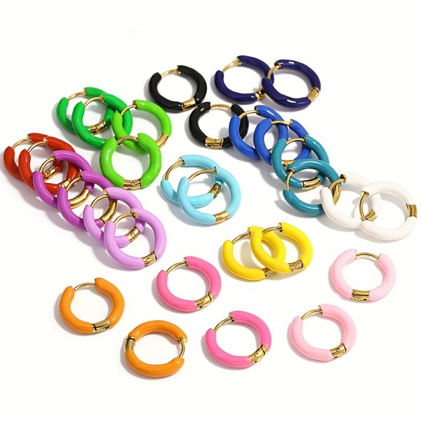 1Pair 18mm Stainless Steel Hoop Earring Stackable - Trendy Dopamine Color Jewelry For Unisex Women Men - Image 12