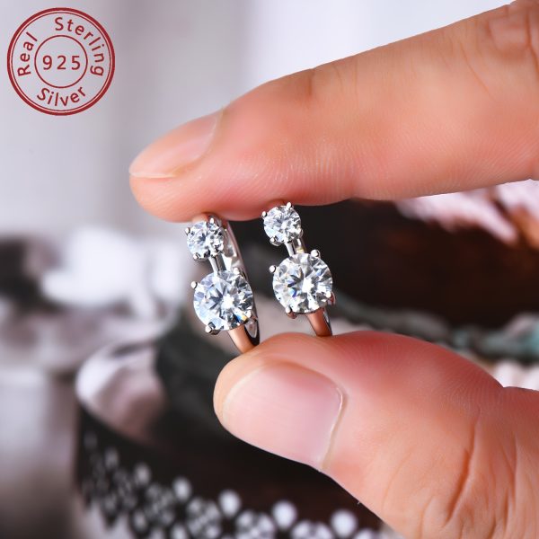 1 Pair of Moissanite Earrings 925 Pure Silvery Women's Earrings Round 6.5mm & 4mm Moissanite Earrings Fashion Earrings Jewelry Birthday Gift with GRA Certificate, Silvery Weight About 3.85g, Moissanite 6.5mm-2pcs, 4mm-2pcs, Total Carat 1.3ct+1.3ct=2.6ctu002FPair - Image 4