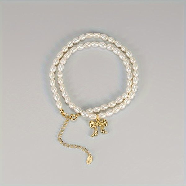 Elegant Freshwater Pearl Bow Pendant Necklace - Vintage-Inspired Clavicle Chain for Men & Women, Perfect Gift Idea - Image 5