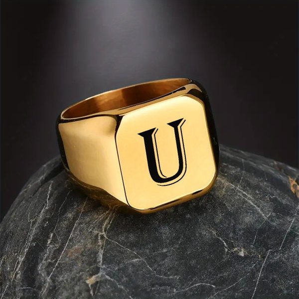 1pc Exquisite Classic Stainless Steel Letter Ring - Fashionable Simple Design, 26-Letter Engraving, Durable and Hypoallergenic - Perfect for Everyday Wear - Image 31