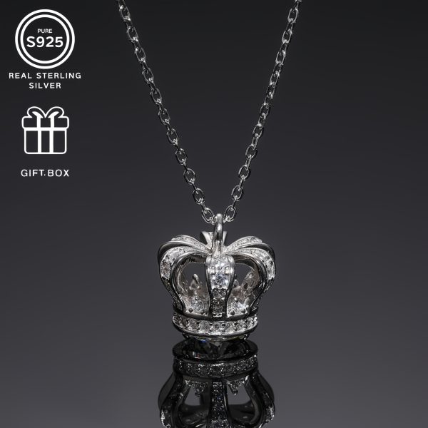Elegant S925 Sterling Silvery Crown Pendant Necklace with Cubic Zirconia - Perfect Gift for Birthdays & Holidays, Fashion Accessory - Image 2