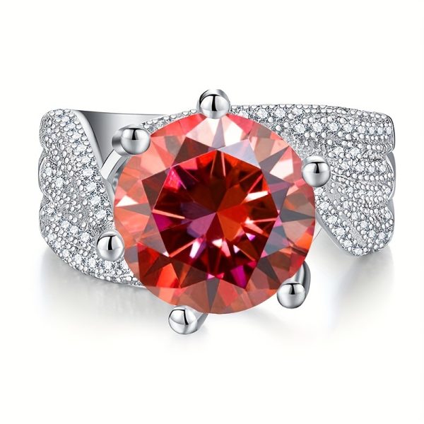 925 Sterling Silver 5 Carat Red Moissanite Ring For Women, Perfect For Engagementu002FProposalu002FBirthdayu002FAnniversary Gift, 18K White Gold Plated, Elegant & Bling Style - Image 5
