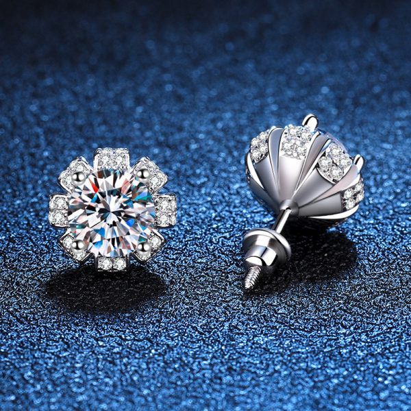 LOVESSOM Elegant 925 Sterling Silvery Moissanite Camellia Stud Earrings - Vintage-Inspired, Perfect for Daily Wear & Gifts on Valentine's, Christmas, Halloween | Includes Gift Box - Image 4