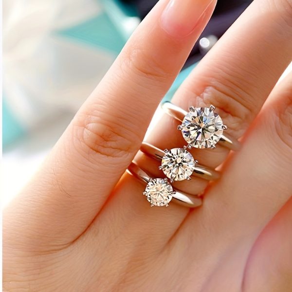 1u002F2u002F3u002F5ct Moissanite Sterling Silver 925 Engagement Ring for Female, Suitable for Banquet Party Official Occasions Anniversary Gift Wedding Ring - Image 2