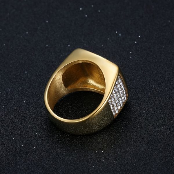 1pc 316L Stainless Steel Hip Hop Punk Style Ring, Luxurious Goldenu002FSilvery King Ring, Inlaid With Rhinestone Ring For Men, Boyfriends Gift Fashion Jewelry - Image 7