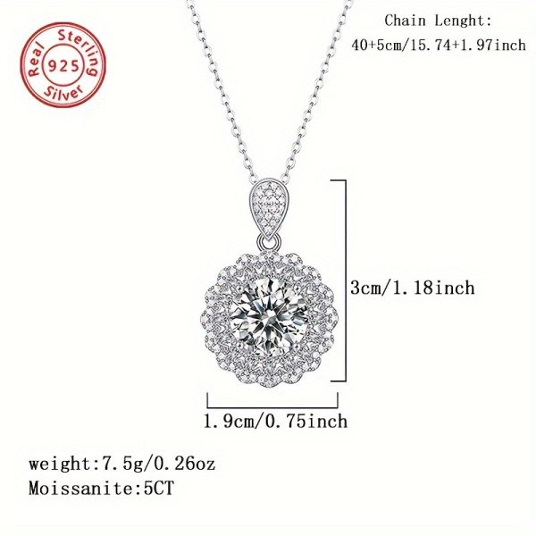 BLOVEMEE Elegant 925 Sterling Silver 5 Carat Moissanite Snowflake Pendant Necklace, Luxury Fine Jewelry for Women, Ideal for Wedding, Banquet, Anniversary, Valentine's, Christmas Gift - Image 4