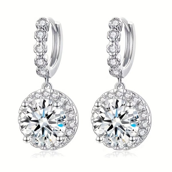 1pair Simple Classic 925 Sterling Silver Moissanite Round Drop Earrings, Halloween Christmas Birthday Gift - Image 5