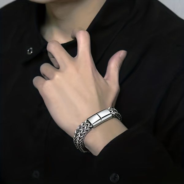 Premium Stainless Steel Mens Braided Chain Bracelet - Stylish Square Links with Magnet Buckle Closure and Yin Yang Design - Hypoallergenic, Durable Jewelry Accessory - Image 5