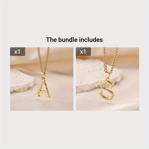 1pc Novel Trendy Stainless Steel Electroplated Golden English 26 Letters Fashion Pendant Necklace For Men And Women - Image 36