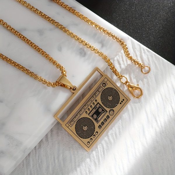 1pc Stainless Steel Retro Music Player Pendant Necklace - Vintage Fashion for Hip Hop & Rock Lovers - Unisex Street Style Party Accessory - Image 10