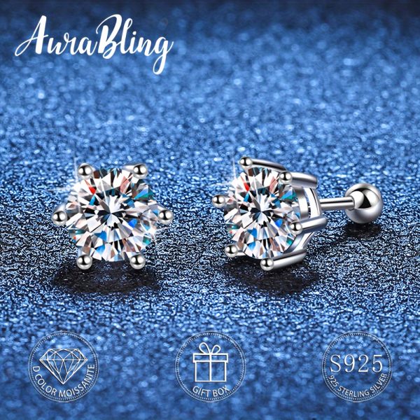 AuraBling 1pair S925 Classic Moissanite Earrings, Stud Earrings