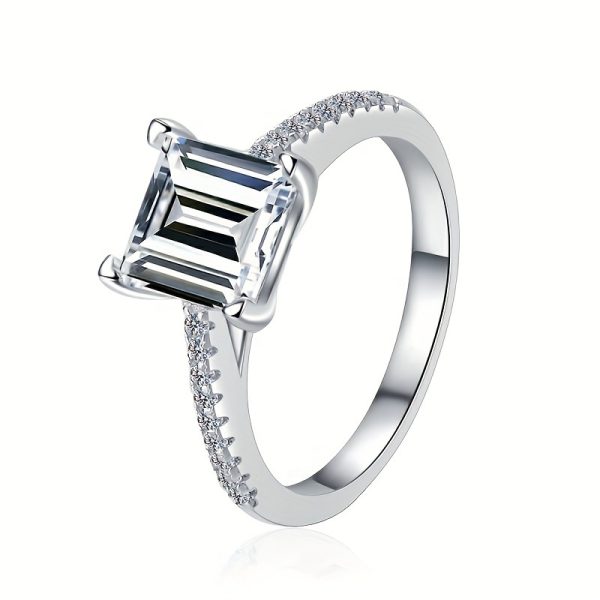 Fashionable Women's Ring - S925 Sterling Silver, Princess Cut 2 Carat Simulated Moissanite Stone With PT950 Plating - Image 6