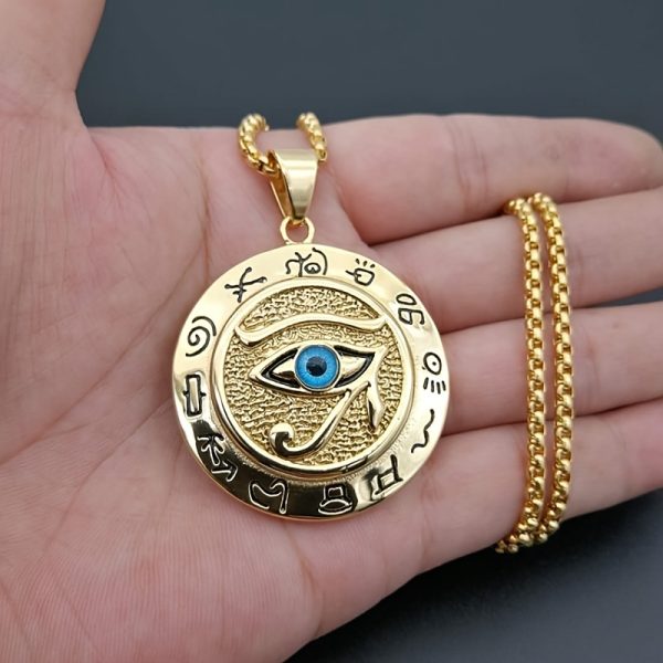 1pc Exquisite Horus Eye Pendant Necklace - Crafted from Durable Titanium and Stainless Steel, Intricately Designed with an Eagle Head God Eye Pattern, Symbolizing Ancient Egyptian Heritage - Ideal Gift for Fathers Day, Perfect for Dads with a Sense of History and Style