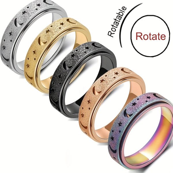 1pc Rotatable Anxiety Fidget Ring - Made of Durable Stainless Steel, Trendy Moon and Star Design, Multi Colors to Choose, Match Daily Outfits with Style - Image 4