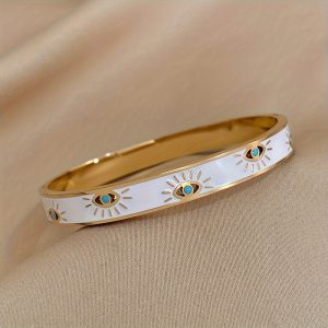 1pc Stylish Eyes Pattern Bangle Bracelet - Durable Stainless Steel Construction, Fashionable Cuff Design, Ideal Gift for Friends, Family, and Men - Perfect Accessory for Any Occasion