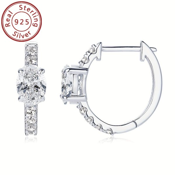 1 Pair of Moissanite Earrings 925 Pure Silvery Women's Oval 5x7mm Moissanite Unconventional Stone Earrings, Silvery Weight 3.18g, Main Stone Moissanite Oval 5x7mm*2, Total Moissanite Carat 1ct+1ct=2ctu002FPair; The Sub Stone Is Zirconia - Image 7
